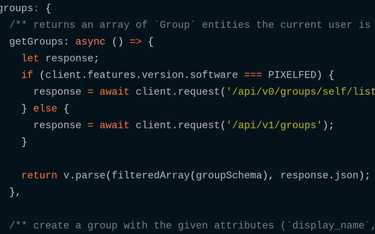 Screenshot of a part of pl-api source code